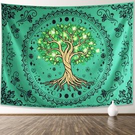 KJHL Tree of Life Tapestry Wall Hanging Black and White Bohemian Aesthetic Hippie Tapestries for Bedroom Living Room Dorm(Green, 59"x 79")
