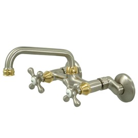 Kingston Brass KS213SNPB Kingston Adjustable Center Wall Mount Kitchen Faucet, 6-15/16 inch in Spout Reach, Nickel