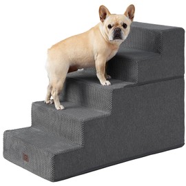 EHEYCIGA Dog Stairs for High Bed 25" H, 5-Step Extra Wide Dog Steps for Bed, Pet Steps for Small Dogs and Cats, Non-Slip Balanced Pet Ramp Indoor, Grey