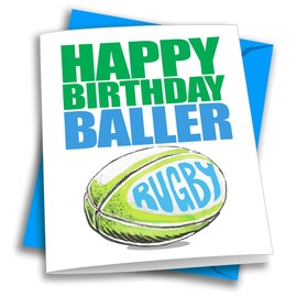 1-Pack Rugby Baller Happy Birthday Baller Card (5x7in) Sports Birthday Greeting Cards Awesome for Rugby Players, Coaches, Fans, Cards and Gifts!