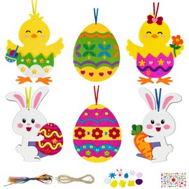 Luckeey Pack of 12 Easter Crafts Children, DIY Easter Chick Rabbit Easter Eggs Craft Set for Children, Easter Pendant Decoration Creative Set with Foam Rubber Parts Easter Decoration, for Easter Gift