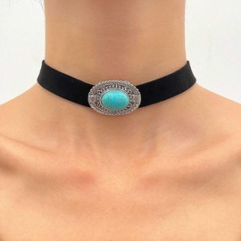 TseenYi Black Velvet Choker Necklace Vintage Turquoise Suede Necklace Gothic Black Wide Velvet Necklace Turquoise Short Velvet Suede Necklace Black Velvet Collar Necklace Jewellery for Women, Zinc