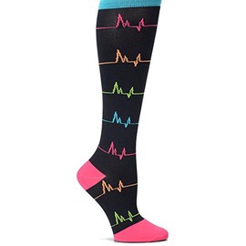 Nurse Mates Women's Wide Calf Socks | 12-14 mmHg Compression | Up to 22" Calf | One Size | 1 Pair | EKG Black