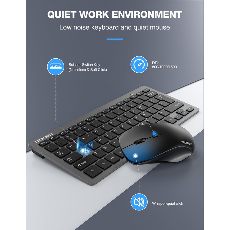 TECKNET Wireless Keyboard and Mouse Combo, Mini Cordless Computer Keyboard