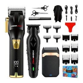 Razors HIENA Men's Premium Haircut Kit,USB Charging with LCD Display Powerful Electric Hair Clipper Essential for The Elegant Gentleman(3pcs Black Set)
