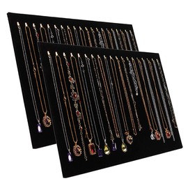 Jiffwind Upgraded 15.7"x13" 20 Hooks Velvet Necklace Jewelry Organizer/Tray/Pad/Showcase/Display case (2 Pack)