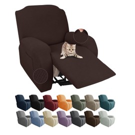 JIVINER 4-Piece Recliner Chair Covers Stretch Jacquard Chair Covers for Reclining Chair Recliner Slipcovers for Living Room Soft Recliner Protector with Pocket (Recliner,Dark Coffee)