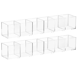 dedoot Clear Drawer Organizer, 6 Compartments Acrylic Organizer Durable Plastic Square Cube Storage Bin for Makeup, Jewelry, Pen, Small Items, 15x2.5x2.6inches,2 Pack