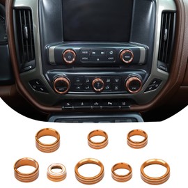 JeCar Center Control Dash Board Switch Button Ring Trim Cover Aluminum Alloy Interior Accessories for 2014-2018 Chevy Silverado GMC Sierra (Orange)