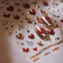 5D Red Heart Nail Art Stickers, Self-Adhesive Love Nail Stickers, Heart Nail Decals, Manicure DIY Supplies