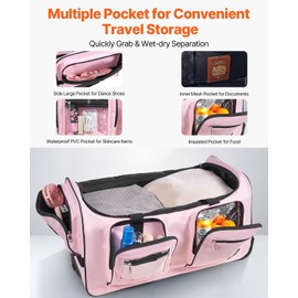 VEVOR 116L Large Rolling Travel Duffle Bag with Wheels and Handle, USB Port, Privacy Protection Cover, 600D Oxford Fabric with Water-Proof Coating, for Travel and Competitions, Matte Pink 29 Inch