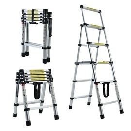 4+5 Steps(4.6ft + 5.6ft) AluminiumTelescoping Ladder Extension Ladder A-Frame Telescopic Ladder Multi-Purpose Collapsible Ladder for Household Daily Or Hobbies 330 Lb Capacity