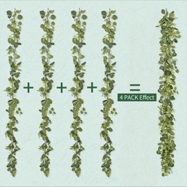 DearHouse Artificial Eucalyptus Wreath Set, 4 Pieces, 1.8 m Vine Each, Silk Leaves, Green, for Wedding Decor