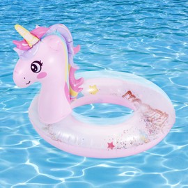 MoKo Inflatable Pool Float for Kids, Cute Glitters Sequin Swim Tube Rings Inflatable Swimming Toys Floaties Fun Summer Water Floaties for Beach Pool Outdoor Party Water Toy, Pony Unicorn