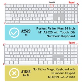 Silicone Keyboard Cover for Magic Keyboard with Touch ID and Numeric Keypad Model A2520 (for Mac Sudio 2023 2022 and for iMac 24 inch M1 chip 2022 2021) Anti-Dust Keyboard Skin Protector (White)