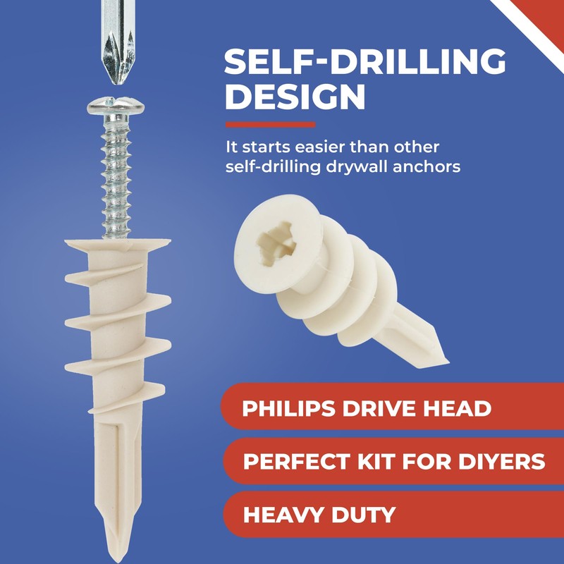 Toofix Self Drilling Drywall Anchor Kit - Wall Anchors and