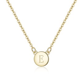Brilove 925 Sterling Silver Initial E Necklace Double Side Round Dainty Tiny Dot Letter Alphabet Pendant Choker for Women 14K Gold-Toned