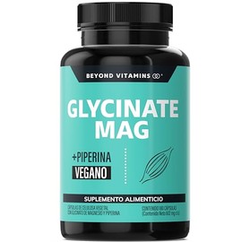 Glicinato de Magnesio Quelado | 20-100% mayor aporte de Magnesio por porción | Fortalecido con Piperina al 95% para mejor biodisponibilidad | 2400mg Glycinate Magnesium Beyond Vitamins | Suplemento Alimenticio Vegano - Ingredientes NON GMO (180 Cápsulas)