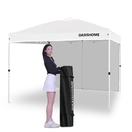 OASISHOME Pop-up Portable Outdoor Canopy Tent 10'x10' Instant Gazebo, with 1 Sidewall, Carry Bag, Stakes, Ropes, for Outdoor/Beach/Patio/Wedding Parties and Commercial Events (10FTx10FT, White)