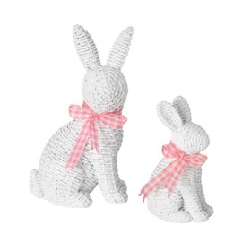 Sullivans White Easter Bunny Set of 2, 4" & 5" Woven Patterned Spring Rabbit Indoor Decorations, Figurine Statue for Table Centerpiece in Living or Dining Room, Spring Easter Home Decor