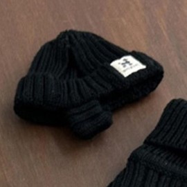 Dog Ribbed Triple Beanie Hat Black 1P Winter Knit Fashion Warmth S