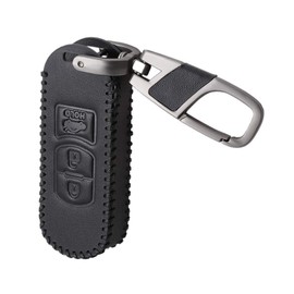 Happyit Leather Car Key Cover Case Key Ring for Mazda 3 6 Axela Atenza CX-7 CX-9 CX-5 CX5 2015-2019 3 Buttons Fob Keyless (Black)