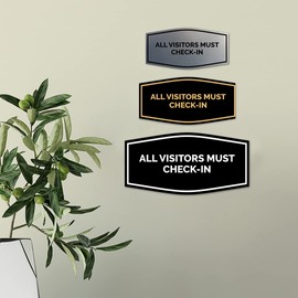 Signs ByLITA Fancy All Visitors Must Check-in Sign (Blue) - Large