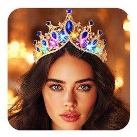 Kilshye Light Up Crown Blue Crystal Wedding Tiara Prom Costume Headband for Women