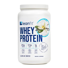 LEANFIT, Proteína de suero en polvo, vainilla natural, 0.75 onzas de proteína, 23 porciones, 832 g de tubo                                            