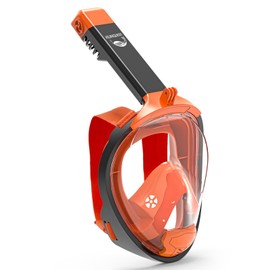 KUNQUEST Full Face Snorkel Mask, Snorkeling Gear for Adults with 180° Anti-Fog HD View and Detachable Camera Mount, Anti-Leak Snorkel Mask Adult Youth(Orange, L/XL)