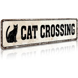 Duetom Funny Metal Warning Cat Crossing Sign Wall Décor Man Cave Bar Novelty Gift Animals Kitten, 4x16 Inch