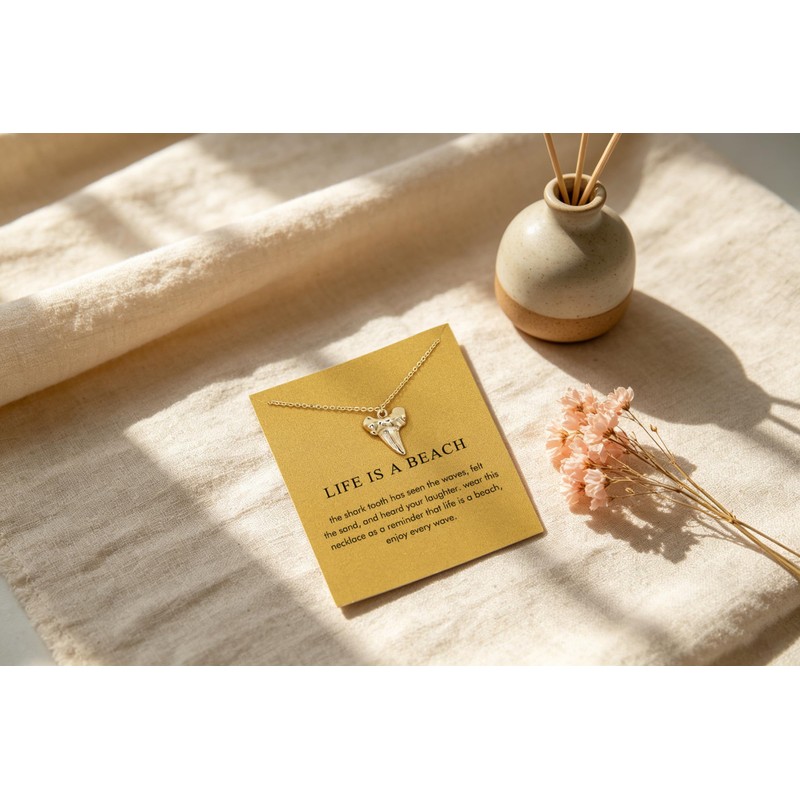 OBSUN Golden Shark Tooth Necklace Beach Necklace for Women Teens