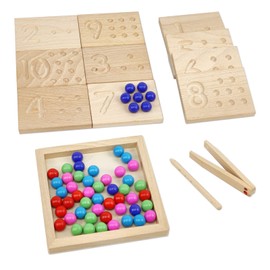 BBtinker Wooden Number Tracing Board Set, Toddler Montessori Math Beads Counting Toy, Preschool Learning and Educational Math Game for Kids