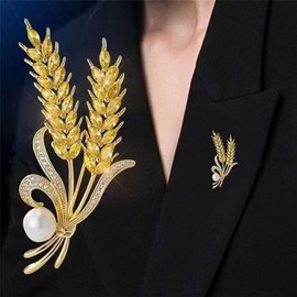 tanxuan Crystal Ear of Wheat Brooch Elegant Wheat Ears Brooch Lapel Pin Rhinestone Pearl Lapel Brooch Pins Women Girls Clothing Accessories Collar Badge Pin