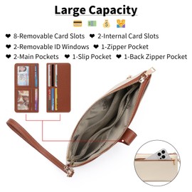 GAEKEAO Wristlet Wallets for Women Clutch Purses RFID Blocking Vegan Leather Card Phone Holder with 10 Card Slots 2 ID Window
