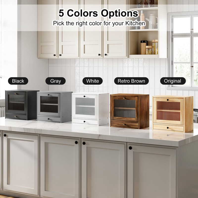 Alpeir Wooden Bread Box for Kitchen Countertop - Solid Wood