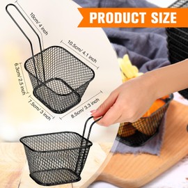 Potchen 24 Pcs Mini Square Fry Basket Stainless Steel French Fries Holder Deep Fryer Baskets Square Mesh Food Holder with Handle Table Serving Chips Baskets for Kitchen Restaurant Barbecue (Black)