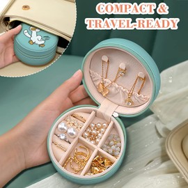 MAYCARI Small Portable Travel Jewellery Box, Cute Runnning Duck Pattern Mini Leather Jewellery Box Organiser for Rings Earrings Necklace Bracelets Jewelry Gift for Women Girls Kids Men(Blue)