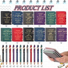 Engrowtic 48 Pcs Christian Gift Set Bible Verse A5 Spiral Notebook Prayer Hardcover Journals Inspirational Religious Ballpoint Pens Screen Touch Rubberized Pen for Women Men Church Gifts