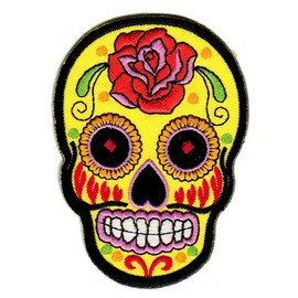 Skull Yellow Rose Sew-On Sew-On Patch for Clothes Embroidered Iron-On Patch Mexico Applique Mexican Skull Día de los Muertos Patch Size 6.6 x 9 cm
