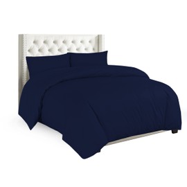 Sapphire Collection Plain Duvet Cover With Pillow Case Non Iron Percale Quilt Cover Bedding Bedroom Set (Single, Navy Blue)
