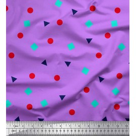 Soimoi Purple Velvet Fabric Square,Dot & Triangle Geometric Print Fabric BTY 58 Inch Wide