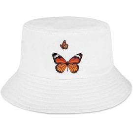 XYIYI Fashion Embroidered Fishing Hats Cotton Beach Sun Hat Fishing Cap for Women Teenagers, White butterfly