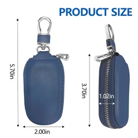 Wuyaoyao Car Key Case, Car Key Fob Cover Case, Leather Key Fob Case with Metal Hook and Keyring Zipper Bag for Remote Key Fob (Blue)