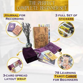 Witchy Cauldron Tarot Learning Set for Beginners: Learning Tarot Cards for Beginners, Satin Tarot Holder and Tarot Journal for Planning Spiritual (Purple)