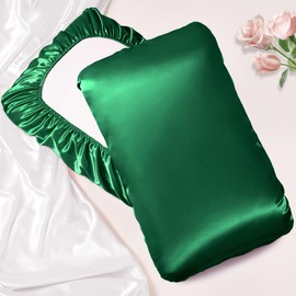 Manyshofu Satin Pillowcases for Hair Protection - 1Pcs Green Pillow Cases, Elastic Band Standard & Queen Satin Pillowcases Luxury Silky Pillow Cases Travel Pillow Covers