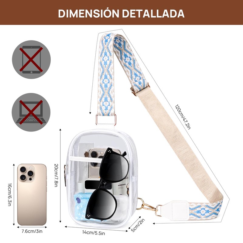 Bolsa Transparente 3 Bolsillos, Crossbody Mujer Transparente,Bolsa Transparente Para Mujer,