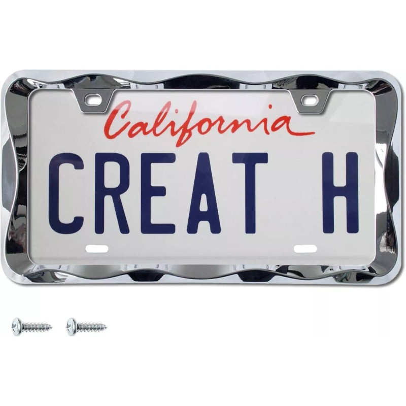 Creathome 3D Curly Wave Pattern Chrome License Plate Frame from