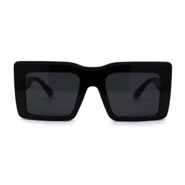 SA106 Womens Mod Thick Plastic Rectangle Sunglasses - Shiny Black