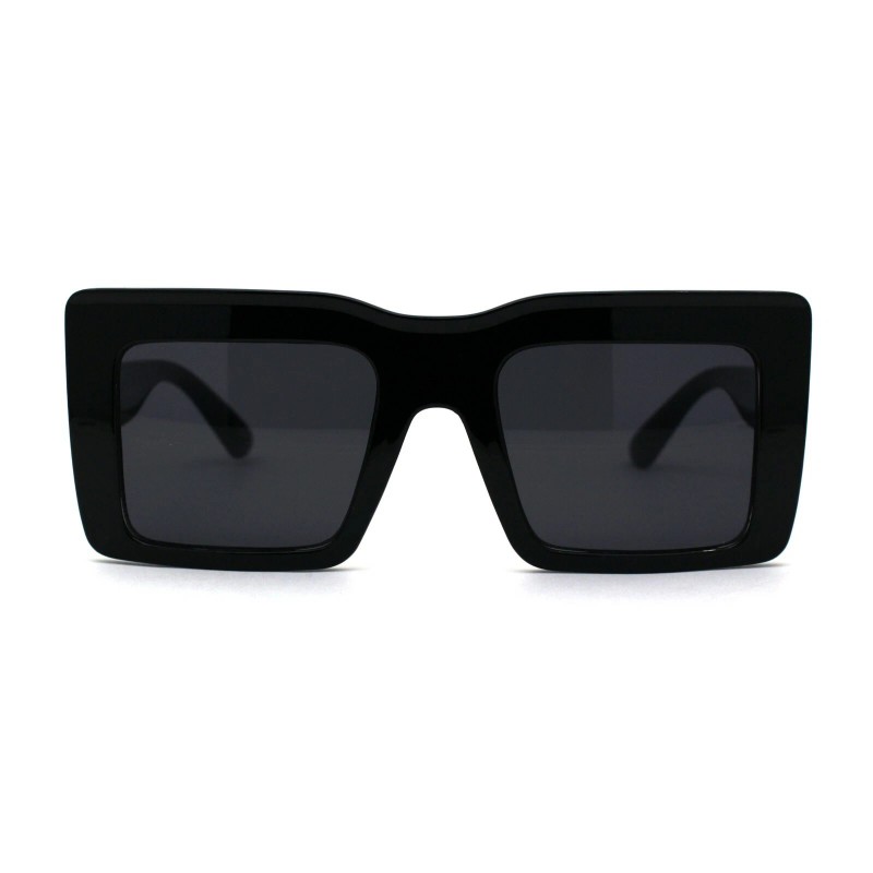 SA106 Womens Mod Thick Plastic Rectangle Sunglasses - Shiny Black